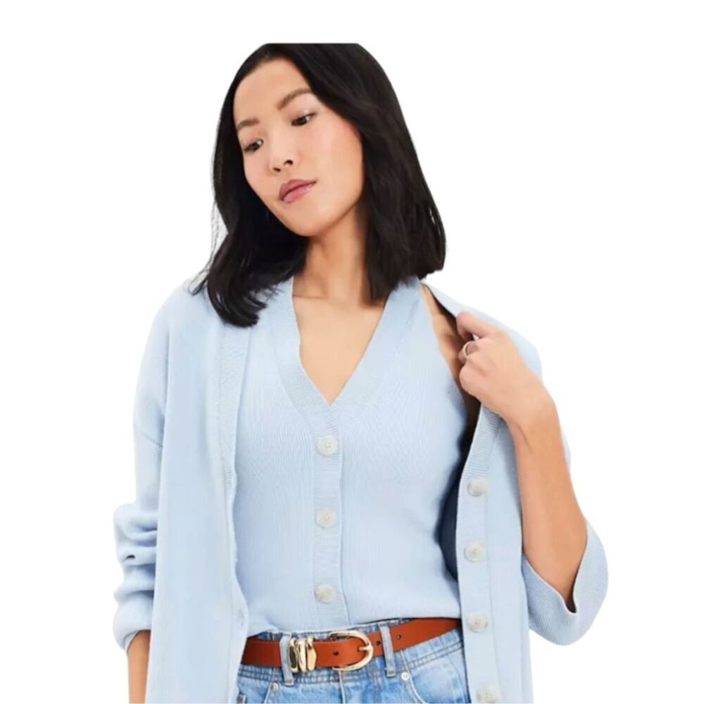 LOFT Ribbed Button Front Halter Sweater Vest Size Medium Light Blue